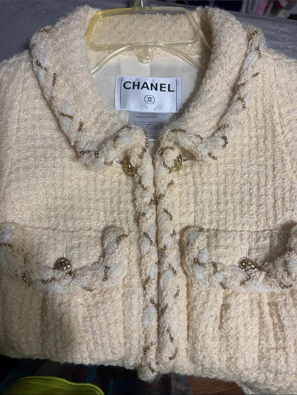 2007 CHANEL Cream Tweed Jacket with Gold-Tone Braid. Original price $4500-$6500.